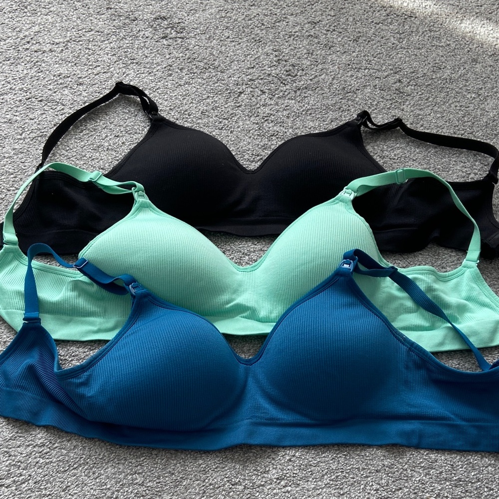 Women's Nursing Seamless Bra Set - Black, Mint, and Blue